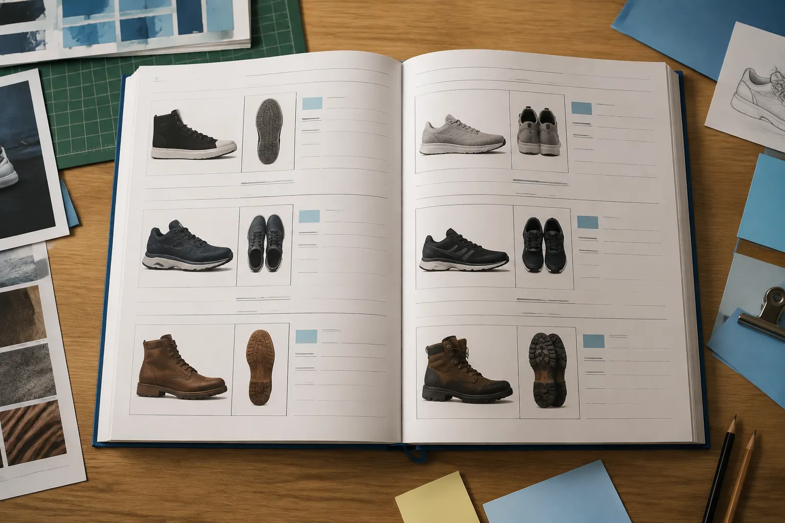 Close view of a footwear image source ledger with license and attribution fields