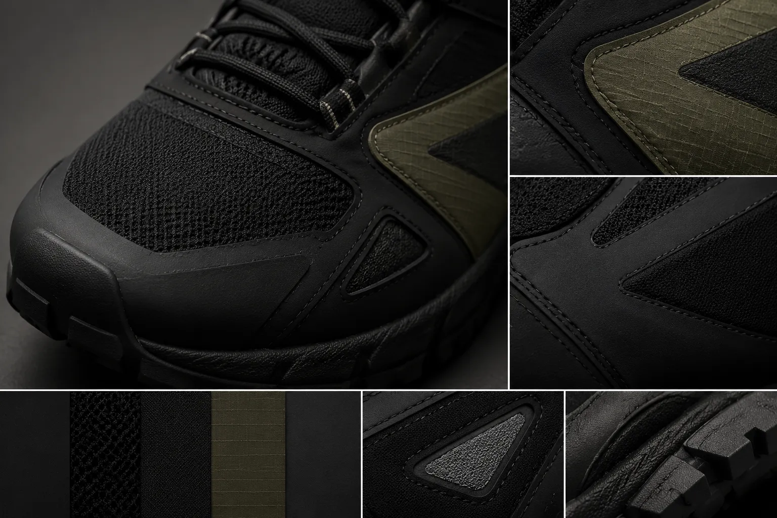 Close footwear render inspection showing silhouette, upper zoning, material cues, and variant differences