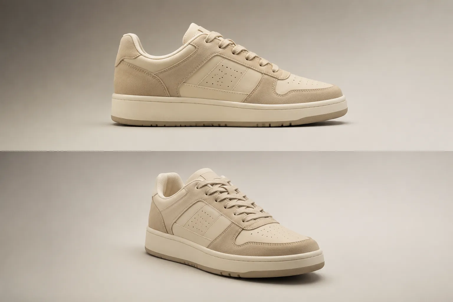 Footwear presentation reference showing camera angle, lighting, crop, and background treatment