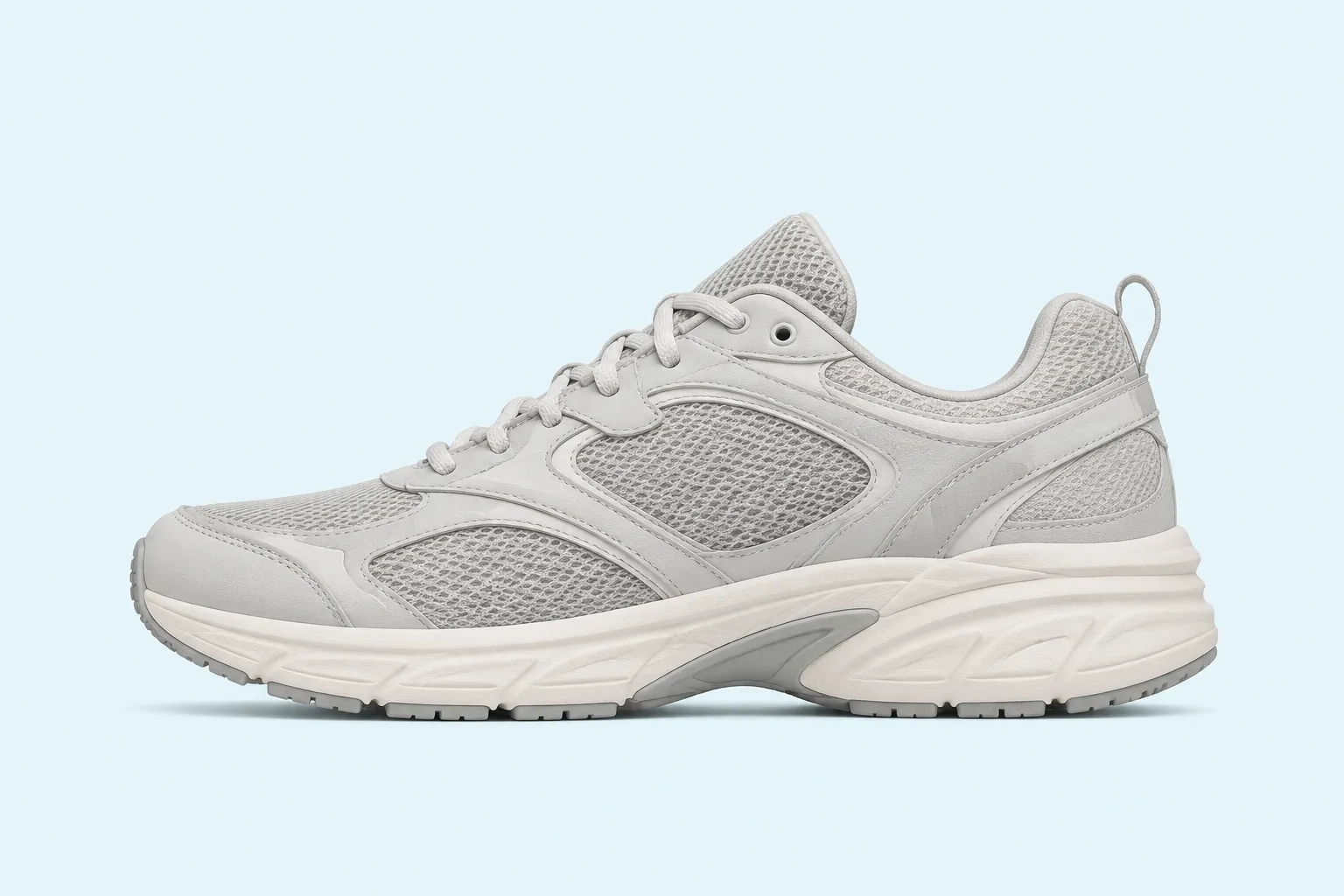 Neutral footwear render view for comparing silhouette, toe taper, collar height, and sole proportion