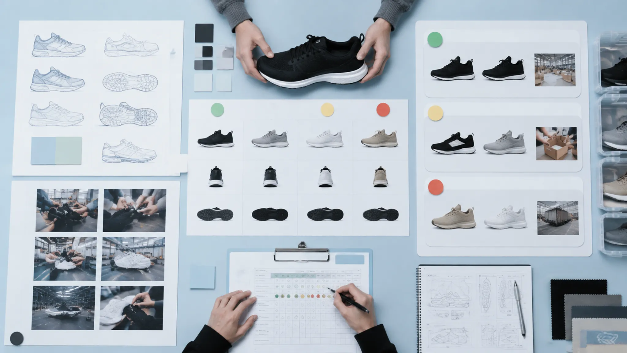 Footwear reference audit workflow showing review passes from visual comparison to source records and handoff
