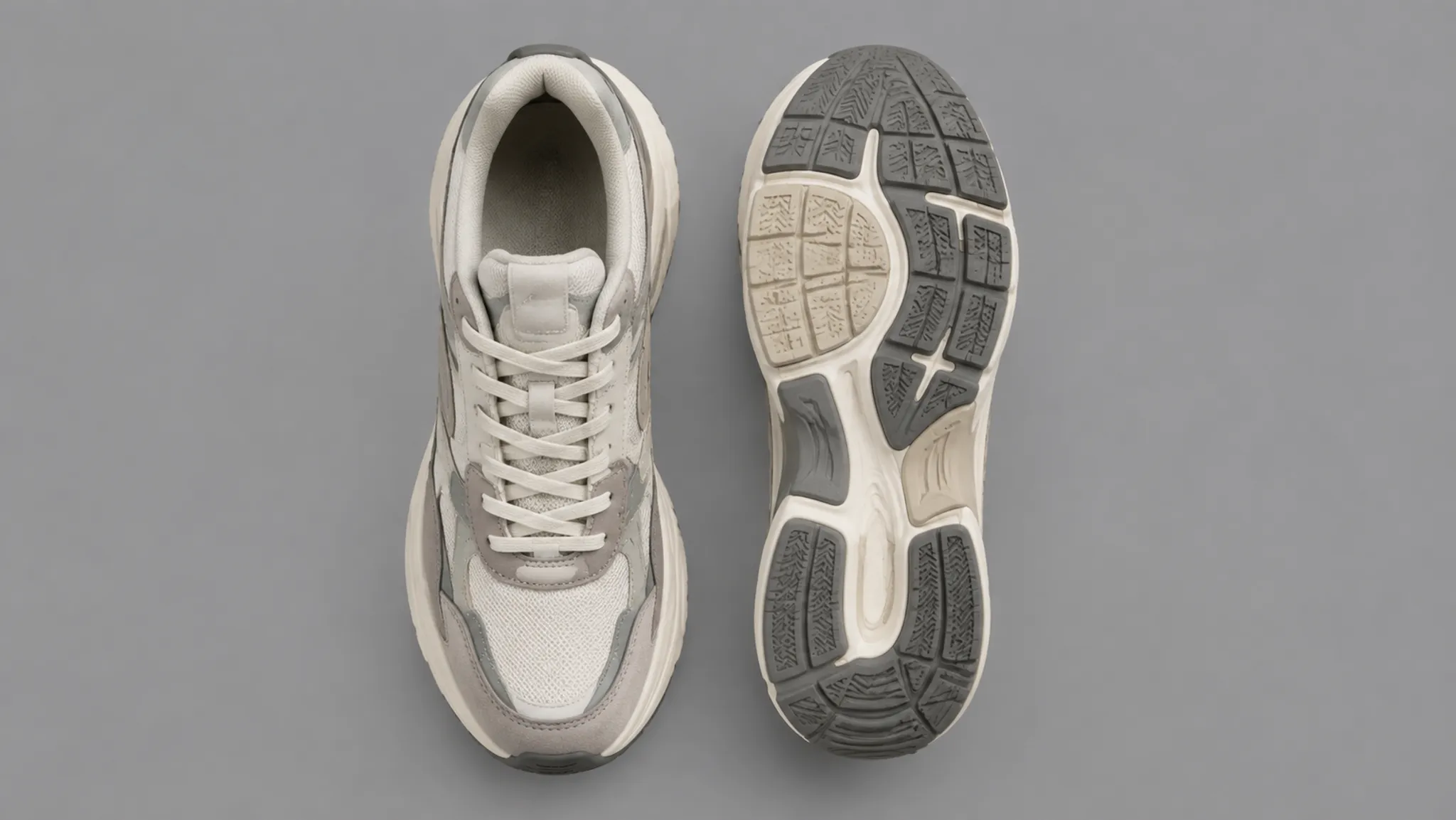 Top and outsole footwear concept views exposing lace, tongue, forefoot, and bottom-surface decisions